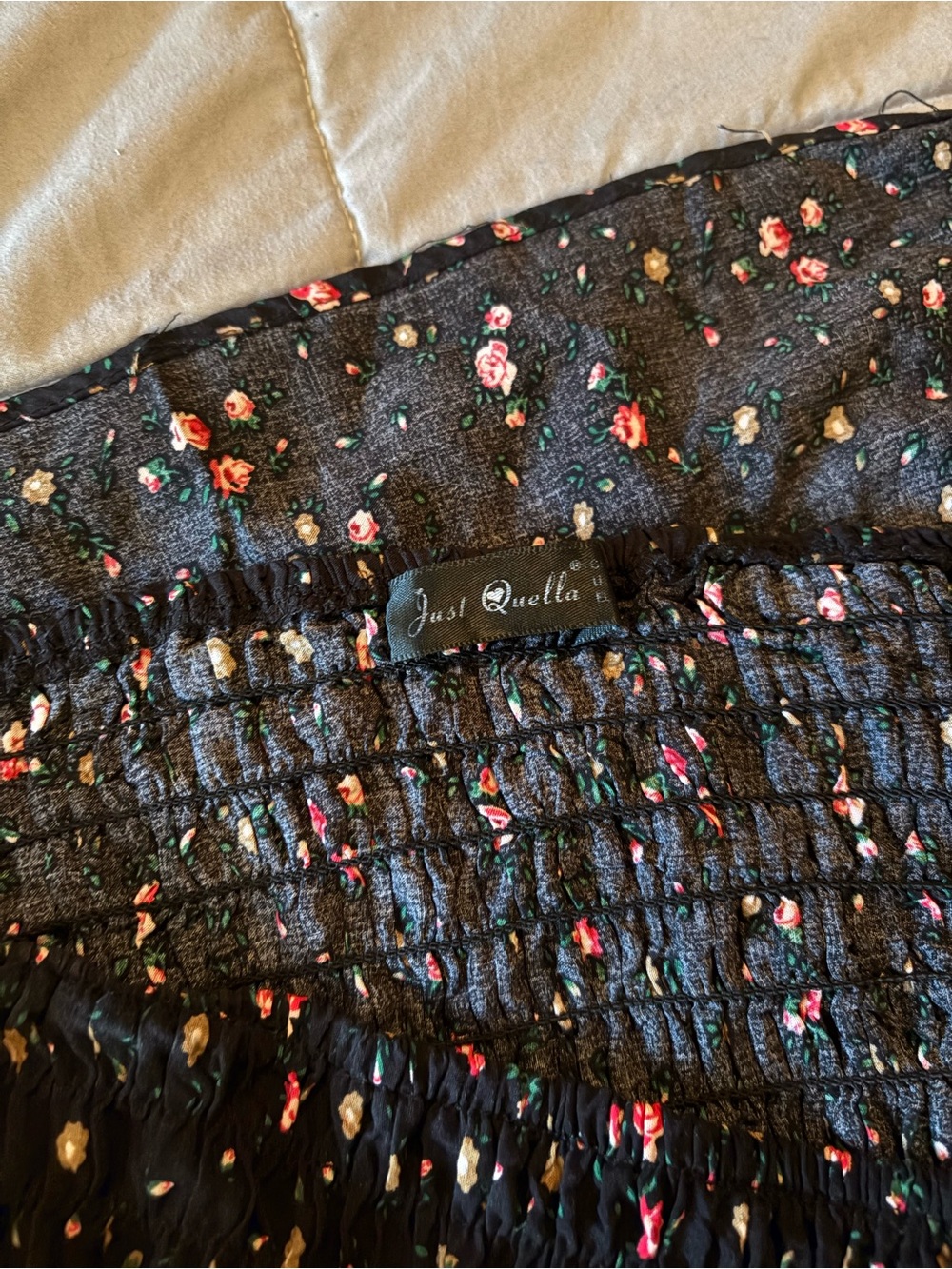 Black Floral Smocked Dress - Picture 4 of 8